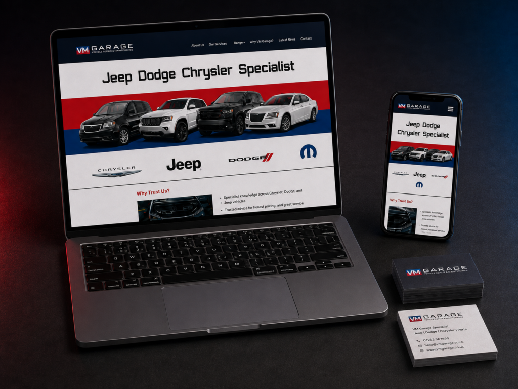 VM Garage website design on desktop and mobile