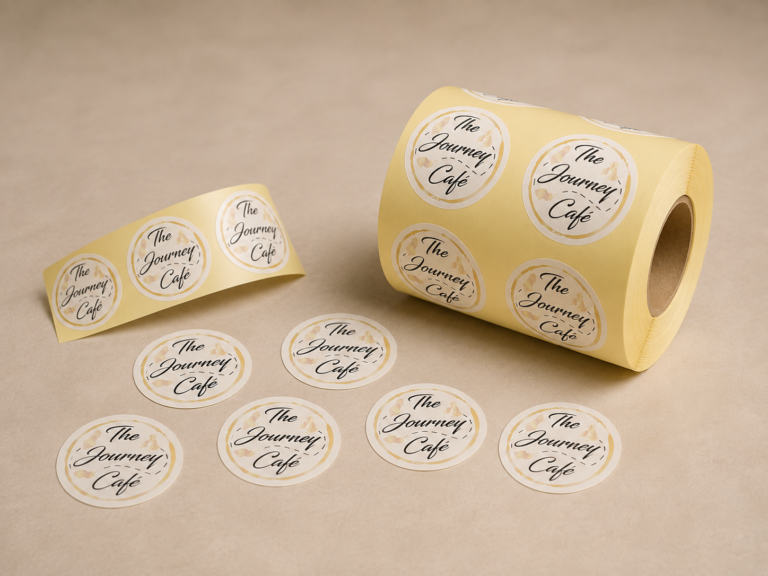 The Journey Cafe branded sticker labels and product branding