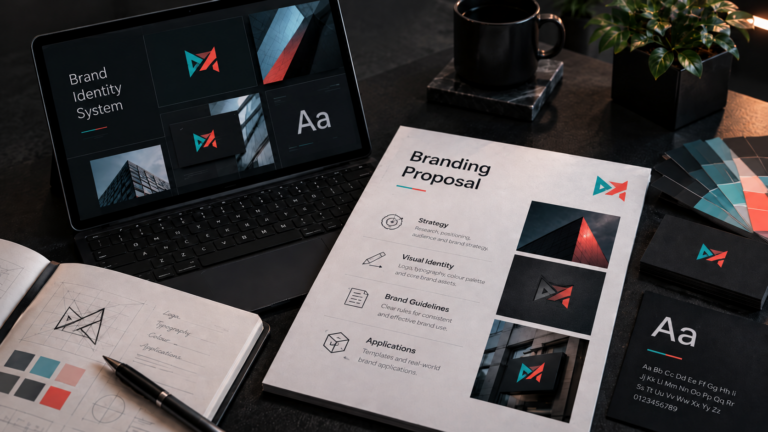 Brand identity proposal with logo system, colour palette and brand guidelines