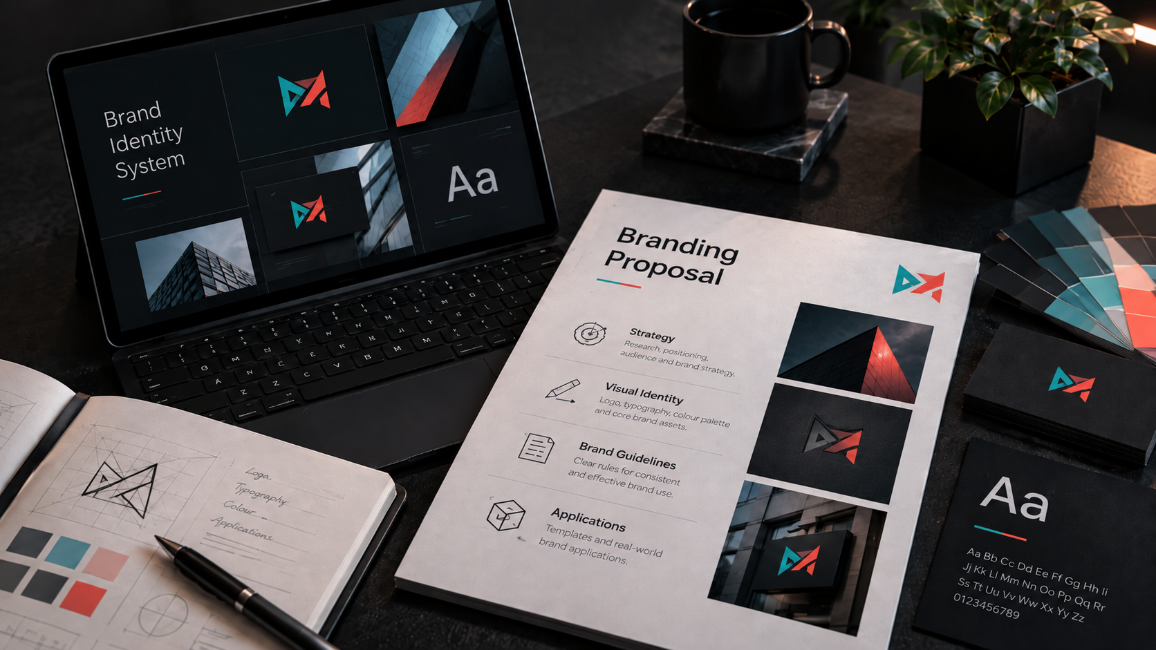 Brand identity proposal with logo system, colour palette and brand guidelines