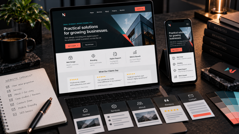 Small business website displayed across desktop and mobile devices